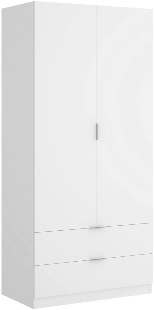 Dmora Kleiderschrank 2 Türen Anya, Kleiderbügel für Schlafzimmer, Mehrzweckschrank 2 Schubladen, 81x52h184 cm, Weiß Bild 1