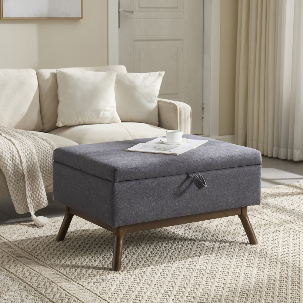 LVHOM Couchtisch 80x59x45cm, Multifunktional mit Stauraum im Mid-Century-Stil, Rundfuß, als Couchtisch, Hocker oder Aufbewahrungslösung/Sitzbank nutzbar, Leinen Bild 1