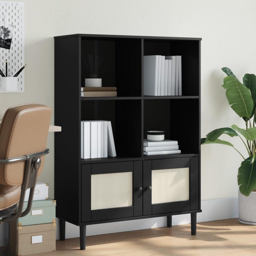 vidaXL Bücherschrank SENJA Rattan-Look Schwarz 90x35x130cm Kiefernholz 358063 Bild 1