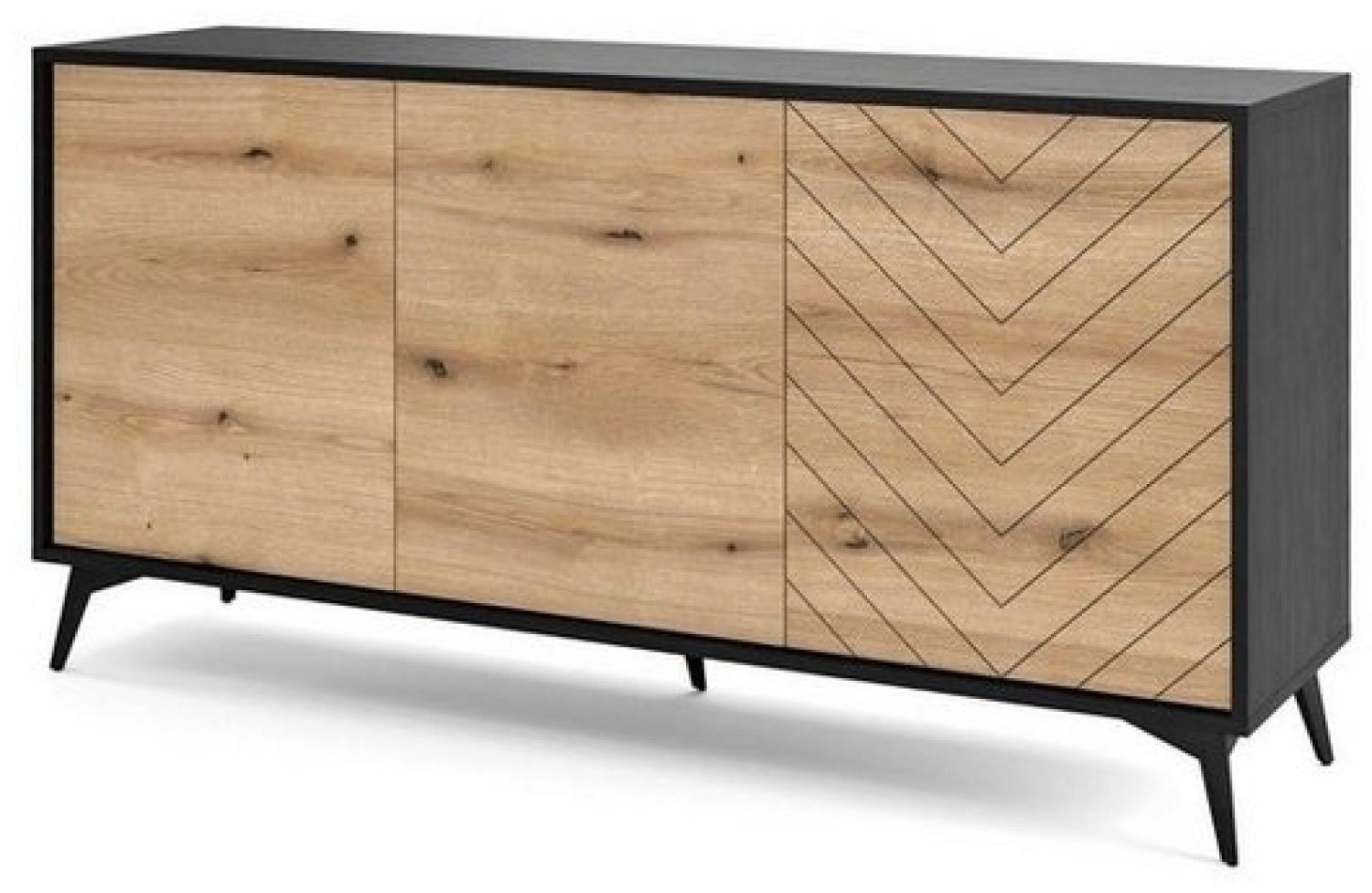 Beautysofa Kommode K154 (mit schwarzes Metallbeine), im modernes Stil, 154 cm Highboard mit 3x Scharniertüren Bild 1