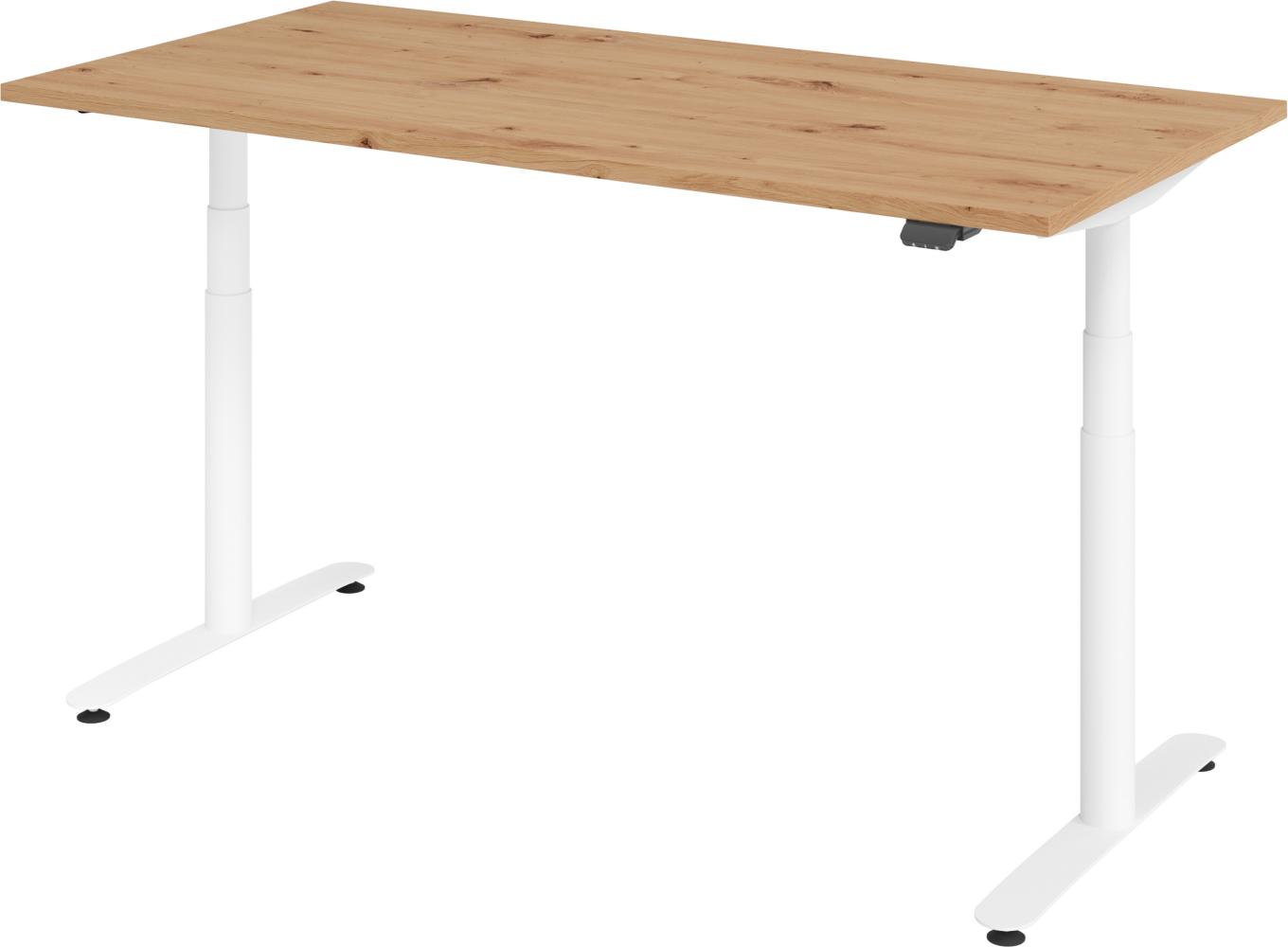 bümö elektrisch höhenverstellbarer Schreibtisch 160x80 cm mit Memory, Bluetooth & App-Steuerung - Schreibtisch höhenverstellbar elektrisch , elektrischer Schreibtisch Asteiche, Gestell weiß, XDLR-16-R-W Bild 1