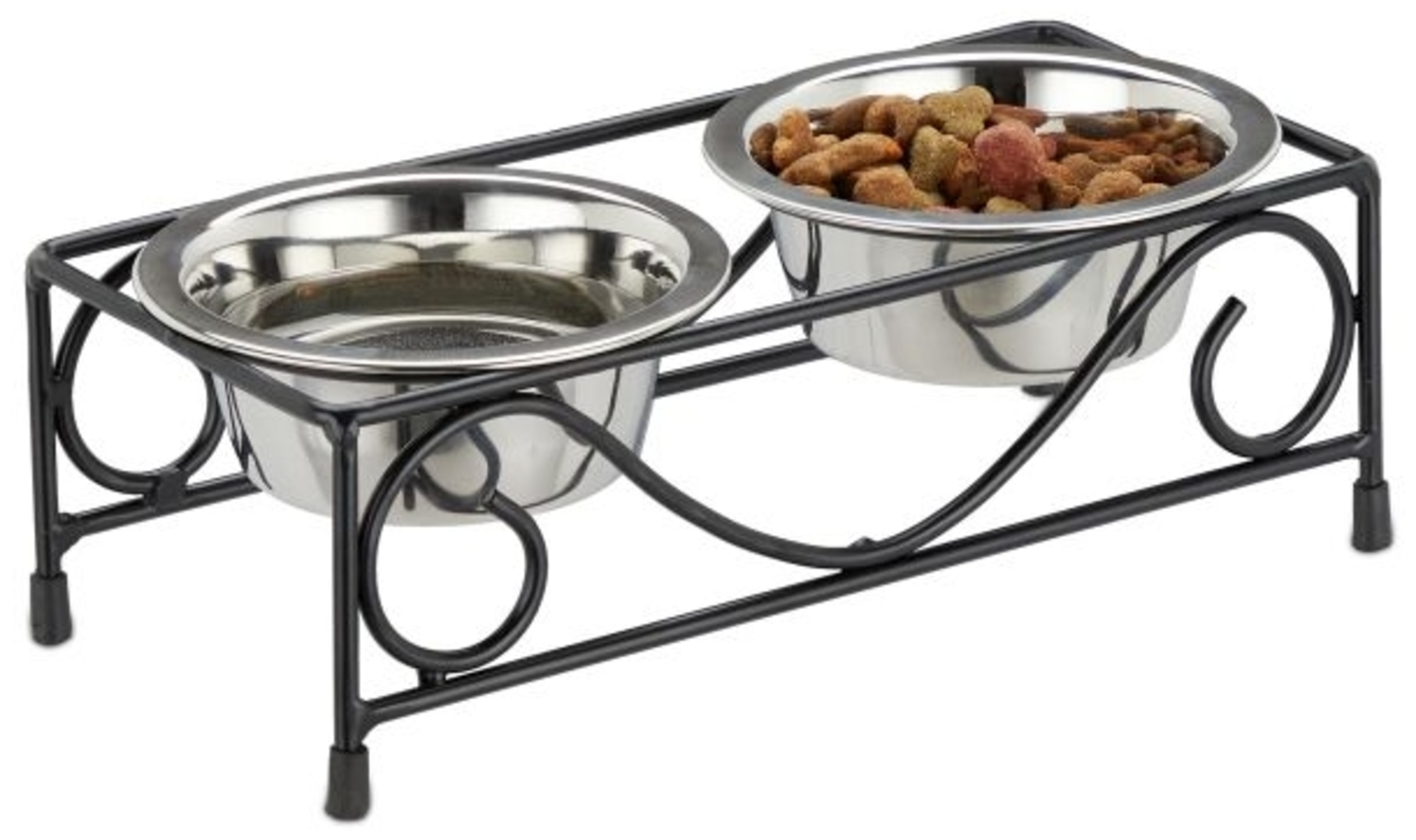 Relaxdays Napfset mit Halterung, Eisen / Edelstahl schwarz / silber, 9,5 x 28,5 x 13,5 cm Bild 1