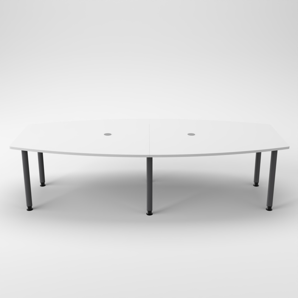 Rheinland Möbel Konferenztisch KONTI 280x130 cm – ovaler Besprechungstisch in Weiß mit graphitfarbenen Rundrohrfüßen & 2 Kabelauslässen, erweiterbarer Meetingtisch für 8–10 Personen, moderner XXL-Tisch fürs Büro Bild 1