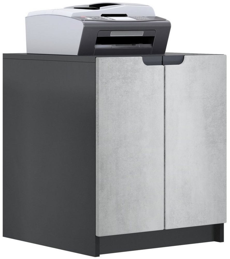 Druckerkommode Logan, Aktenschrank mit 2 Fächern und 2 Türen, Korpus in Schwarz matt, Fronten in Beton Oxid Optik, (51 x 60,5 x 54 cm) Bild 1