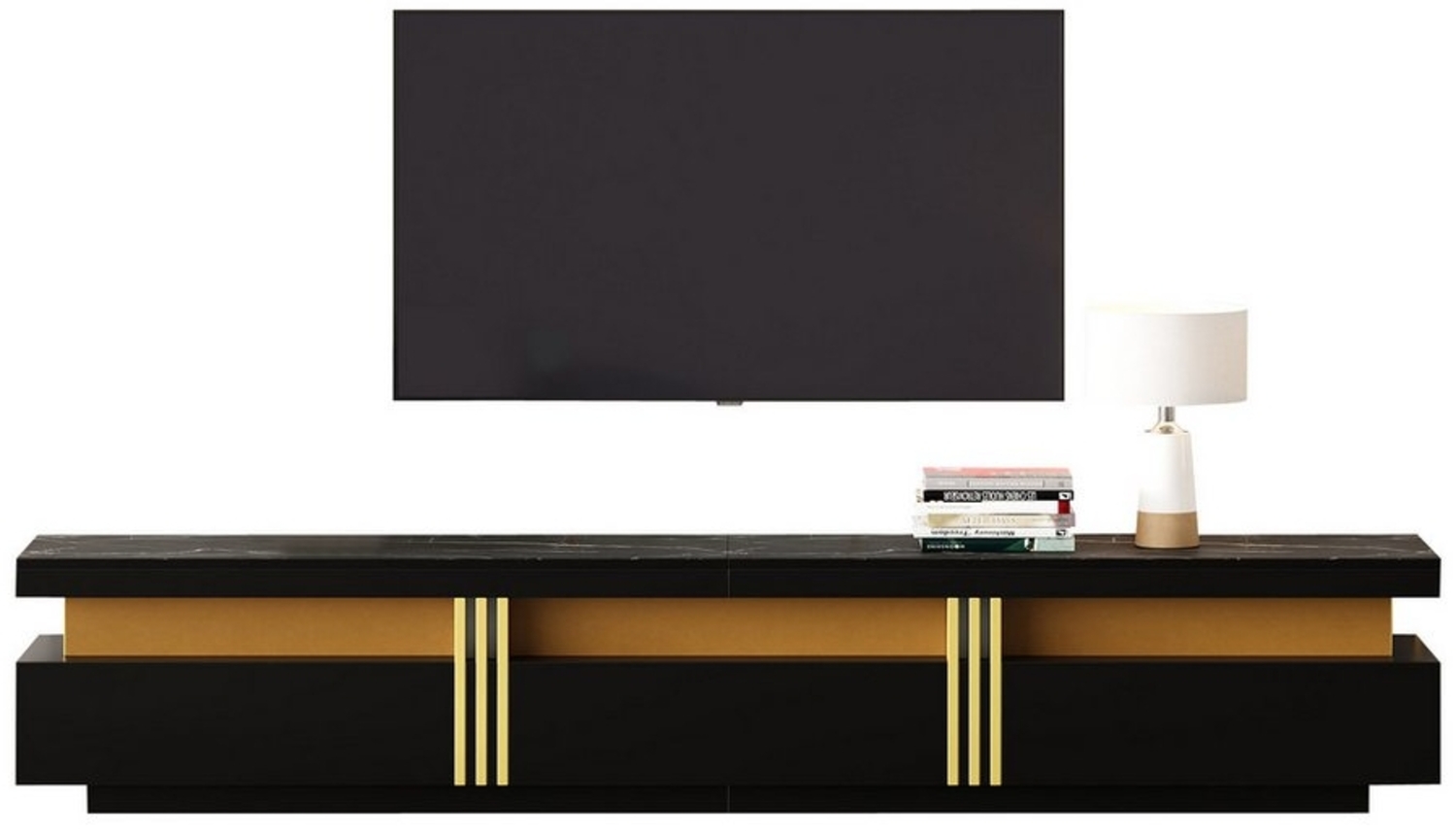 OKWISH Lowboard mit Marmor-Optik (TV-Board, TV-Kommode, Fernsehtisch, 1 St, 3 Schubladen und 1 Kabelmanagement), für Fernseher bis 90 Zoll Bild 1