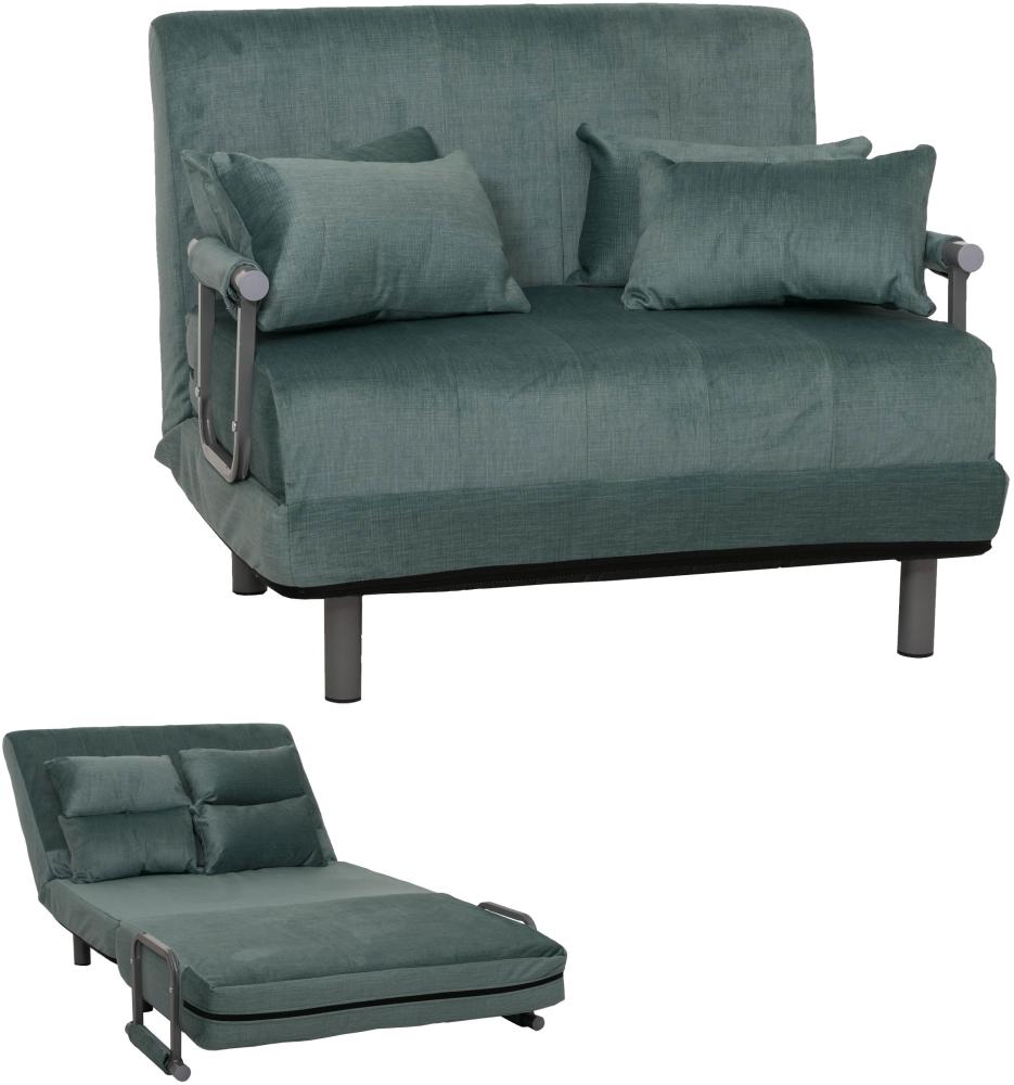 Mendler Schlafsessel HWC-K29, Klappsessel Schlafsofa Gästebett, Liegefläche 190x100cm, Stoff Chenille (370g/m²) ~ blau-grün Bild 1