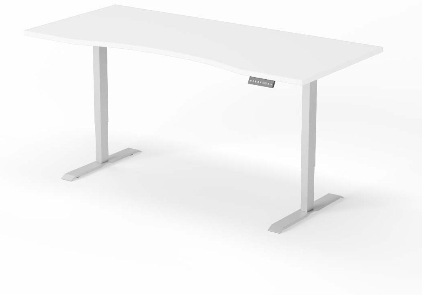 elektrisch höhenverstellbarer Schreibtisch CURVED 200 x 90 cm - Gestell Grau, Platte Weiss Bild 1