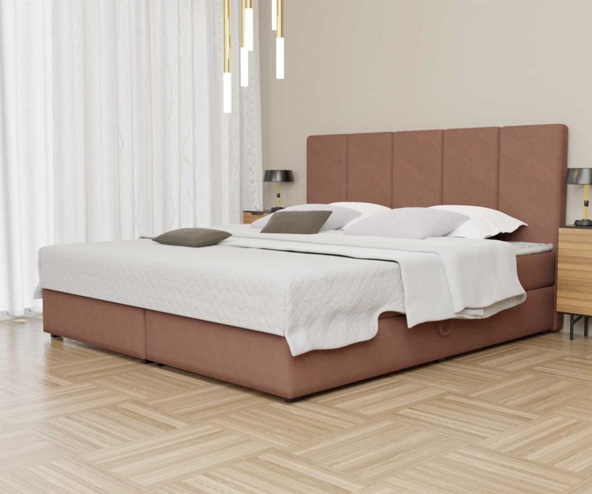 Boxspringbett Schlafzimmerbett ELICIO 120x200cm Stoff Apricot inkl. Bettkasten Bild 1