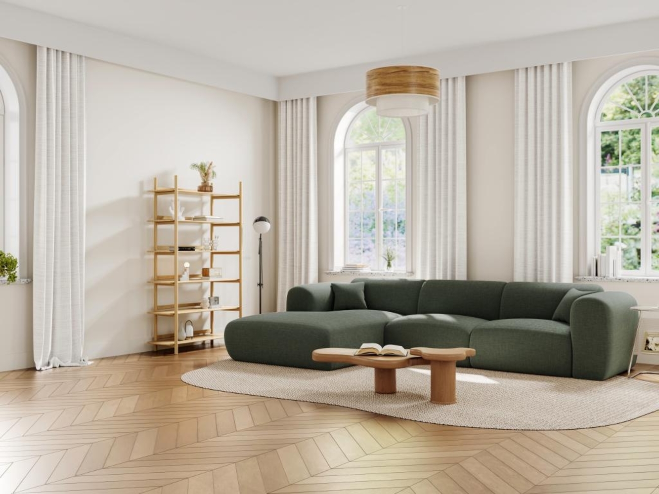 Vente-unique - Großes Ecksofa - Ecke links - melierter Stoff - Grün - POGNI von Maison Céphy Bild 1