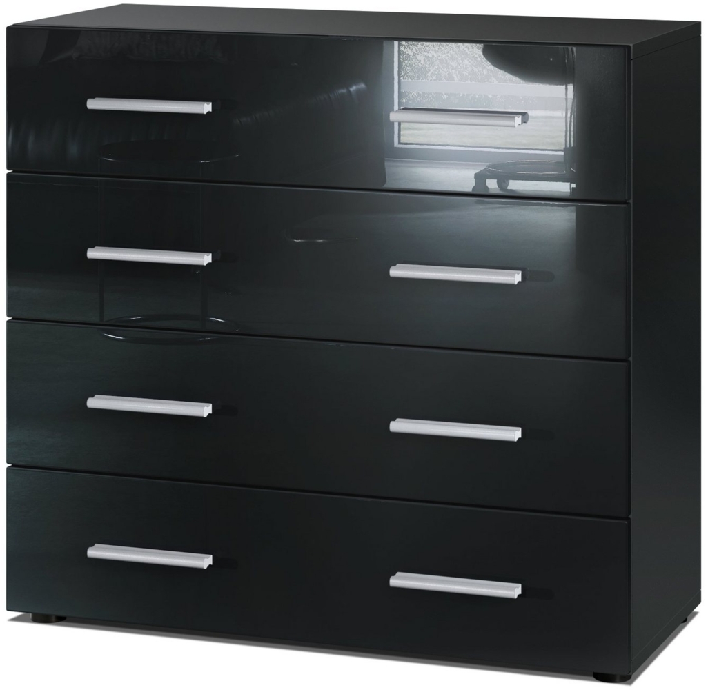 Vladon Sideboard Pavos, Kommode mit 4 Schubladen, Schwarz matt/Schwarz Hochglanz (76 x 72 x 35 cm) Bild 1