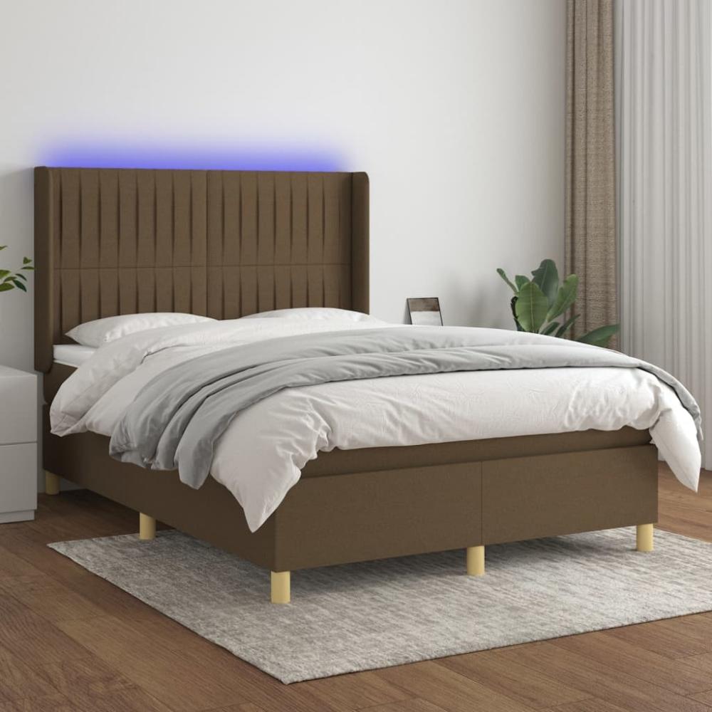 vidaXL Boxspringbett mit Matratze & LED Dunkelbraun 140x190 cm Stoff, Härtegrad: H2 [3139032] Bild 1