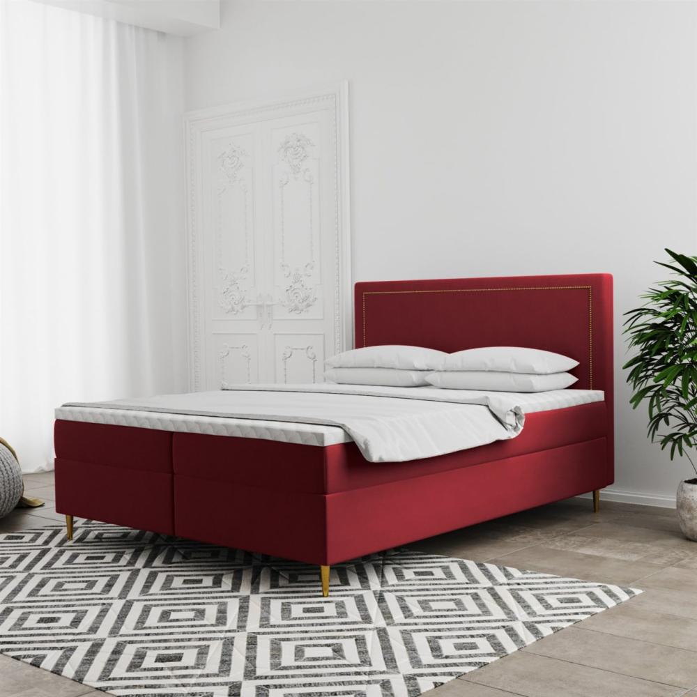 Boxspringbett Schlafzimmerbett LUCIEN 140x200cm in Stoff Soro Rot Bild 1