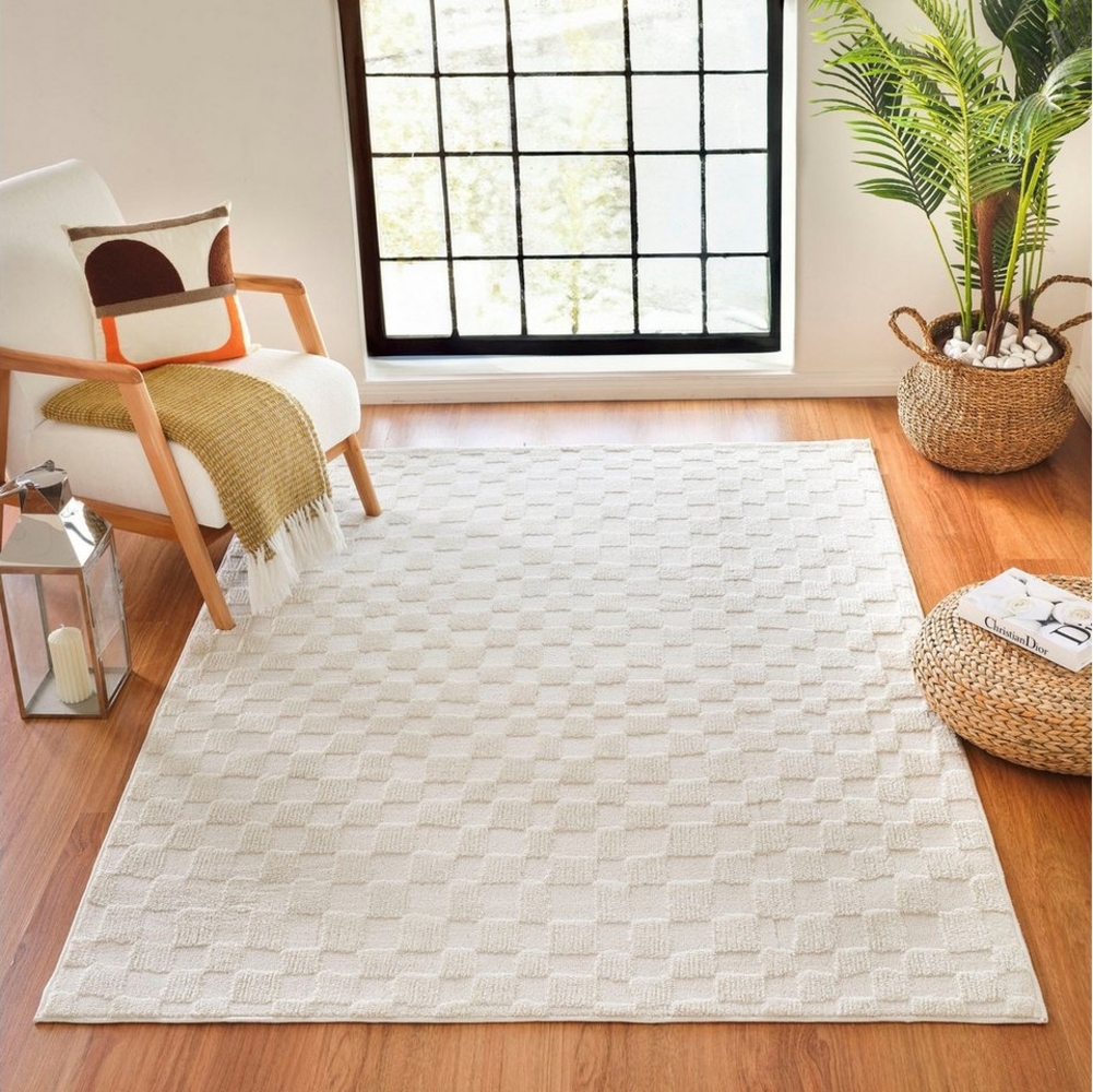 Livabliss Teppich INCHON, rechteckig, Höhe: 14 mm, Skandinavischer Teppich mit Karomuster, Kurzflor Wohnzimmerteppich Bild 1