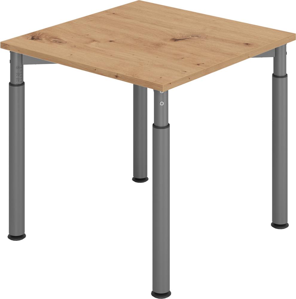 bümö® Schreibtisch Y-Serie höhenverstellbar, Tischplatte 80 x 80 cm in Asteiche, Gestell in graphit Bild 1