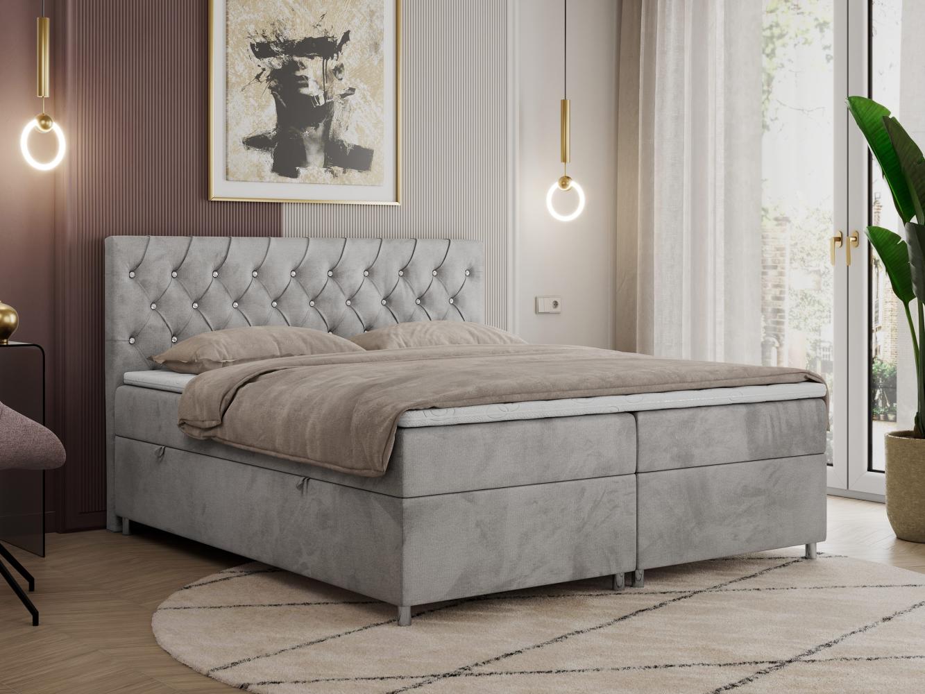 Boxspringbett Doppelbett Polsterbett Kunstlederbett mit Bettkasten - ROMA - 120x200cm - Hellgrau Velours - H4 Bild 1