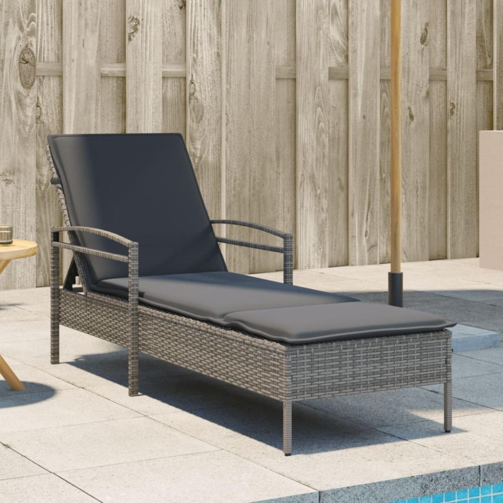 vidaXL Sonnenliege mit Auflage Grau 63x200x81 cm Poly Rattan 368301 Bild 1