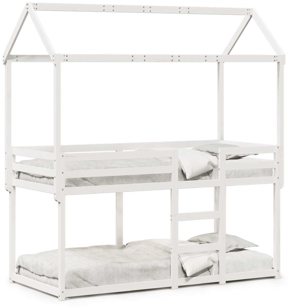 vidaXL Etagenbett mit Dach Weiß 90x200 cm Massivholz Kiefer 3282117 Bild 1