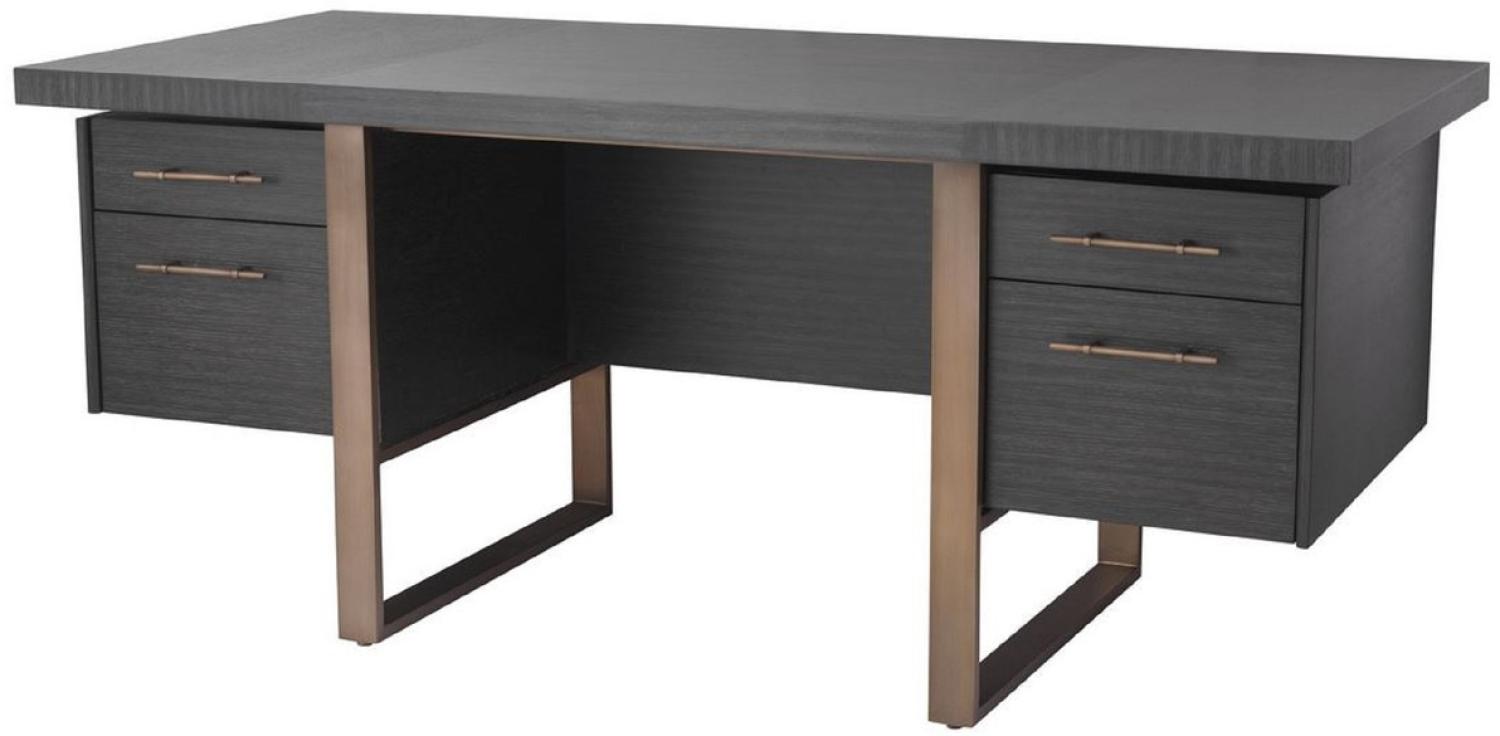 Casa Padrino Luxus Schreibtisch Anthrazitgrau / Bronzefarben 180 x 80 x H. 76 cm - Eleganter Massivholz Schreibtisch mit 4 Schubladen - Luxus Büro Möbel Bild 1