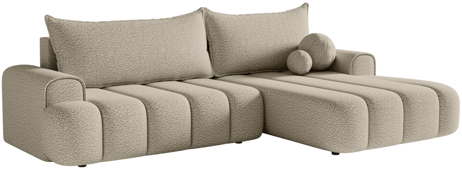 Selsey 'Dandelino' Ecksofa mit Schlaffunktion, Stauraum und Bouclé-Bezug, hellbeige, rechts, 80 x 275 x 168 cm Bild 1