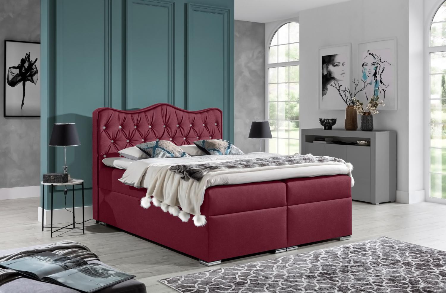 99rooms Figaro Boxspringbett Velours ROYAL VELVET Bordeaux 160x200 cm Bild 1