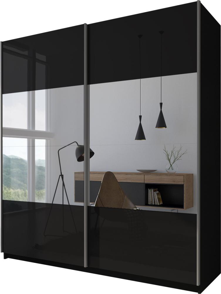 Domando Kleiderschrank Sila Modern für Schlafzimmer Breite 194cm, Schwebetüren, Hochglanz, Spiegel in Schwarz Matt und Schwarz Hochglanz mit Spiegel Bild 1