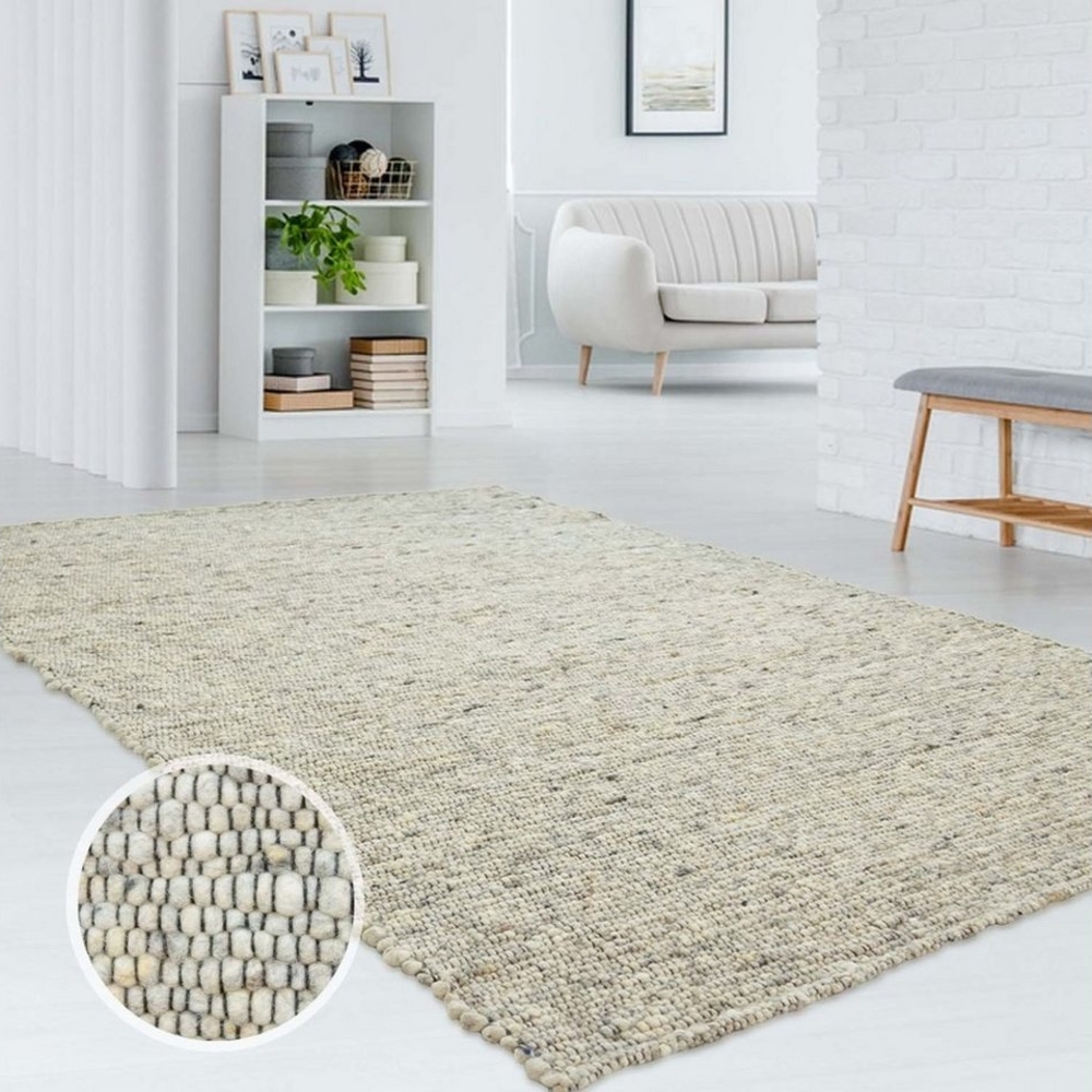 TaraCarpet Wollteppich TaraCarpet Handweb Erfenstein, rechteckig, Höhe: 13 mm, Schurwollteppich g.beige gewalkt Wohnzimmer Schlaf- Esszimmer 070x130 Bild 1