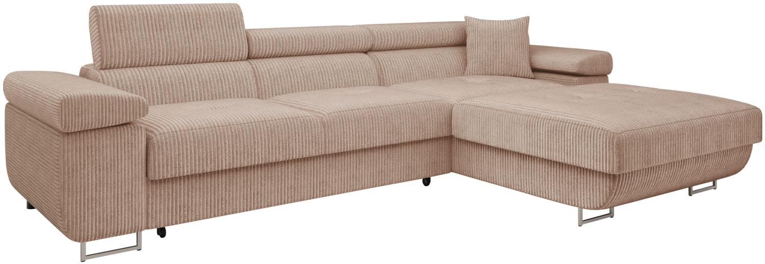 Ecksofa Torezio Mini Cord mit Bettkasten, Schlaffunktion und Einstellbare Kopfstützen (Farbe: Poso 52, Seite: Rechts) Bild 1