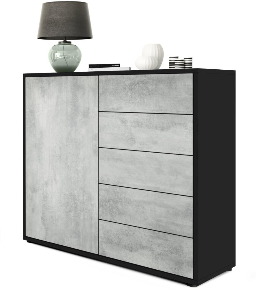Vladon Sideboard Ben V2, Kommode mit 1 Tür und 5 Schubladen, Schwarz matt/Beton Oxid-Optik (79 x 74 x 36 cm) Bild 1