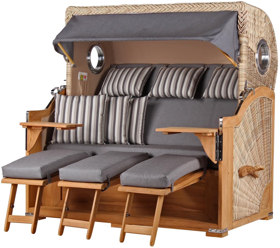 Strandkorb Komplettset - bene living - Königssee 3-Sitzer Teak - PE shell - Modell 544 - inkl. Liftersystem Bild 1