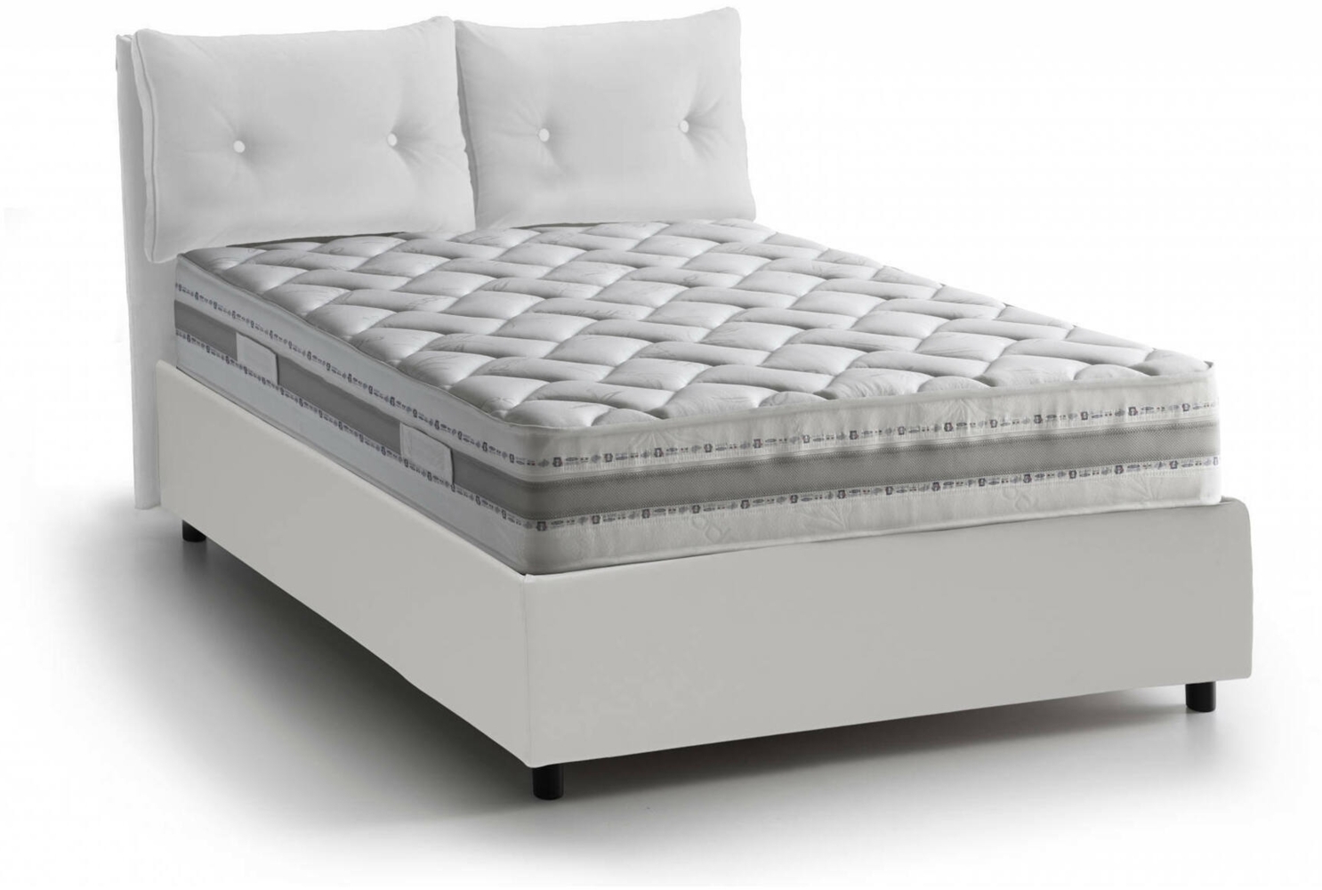 Dmora Doppelbett Calcite, Bettkasten mit Stoffbezug, 100 % Made in Italy, Öffnung vorne, inklusive Matratze 160 x 200 cm, Weiß Bild 1