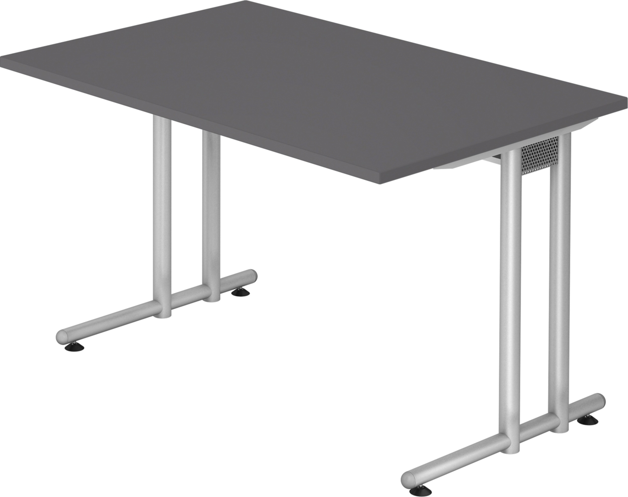 bümö Schreibtisch klein N-Serie 120x80 cm, Tischplatte aus Holz in graphit, Gestell aus Metall in Silber - PC Tisch, kleiner Computertisch für's Büro, Office Bürotisch, NS-12-G-S Bild 1