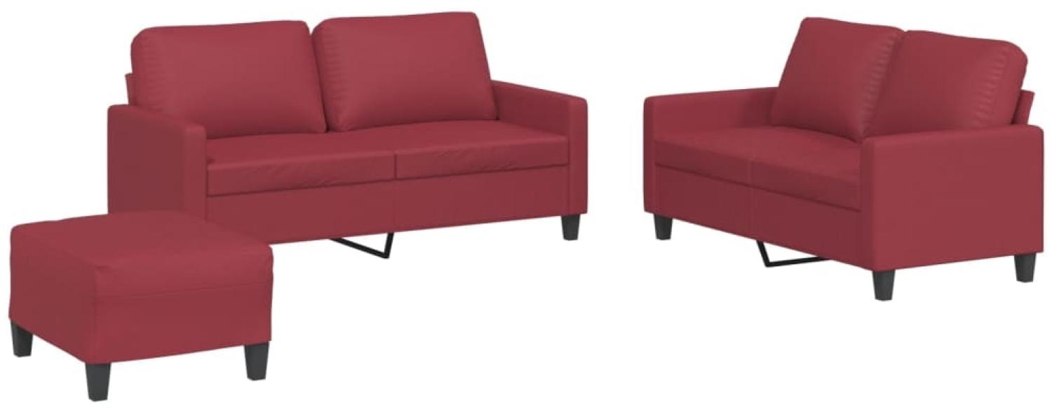 vidaXL 3-tlg. Sofagarnitur mit Kissen Weinrot Kunstleder 3201416 Bild 1