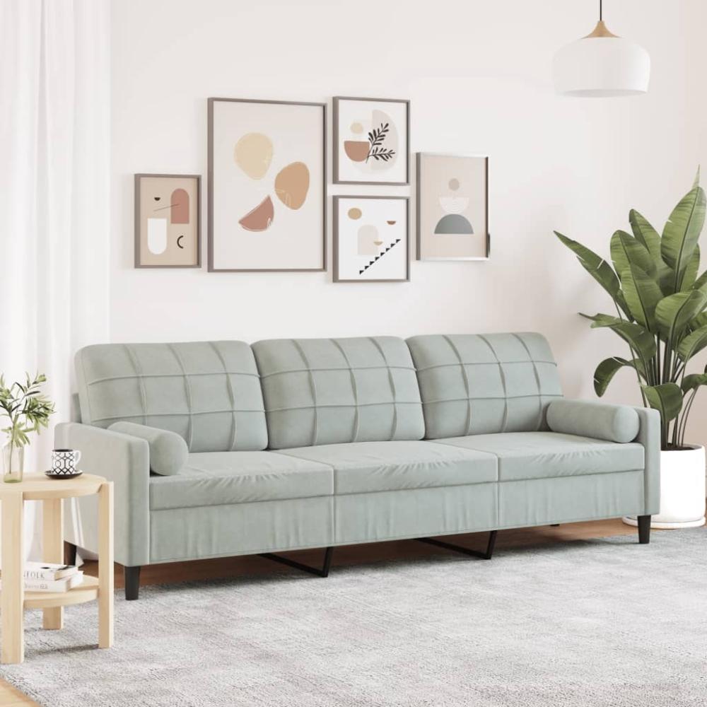 vidaXL Sofa 3-Sitzer mit Zierkissen Hellgrau 210 cm Samt 3278239 Bild 1