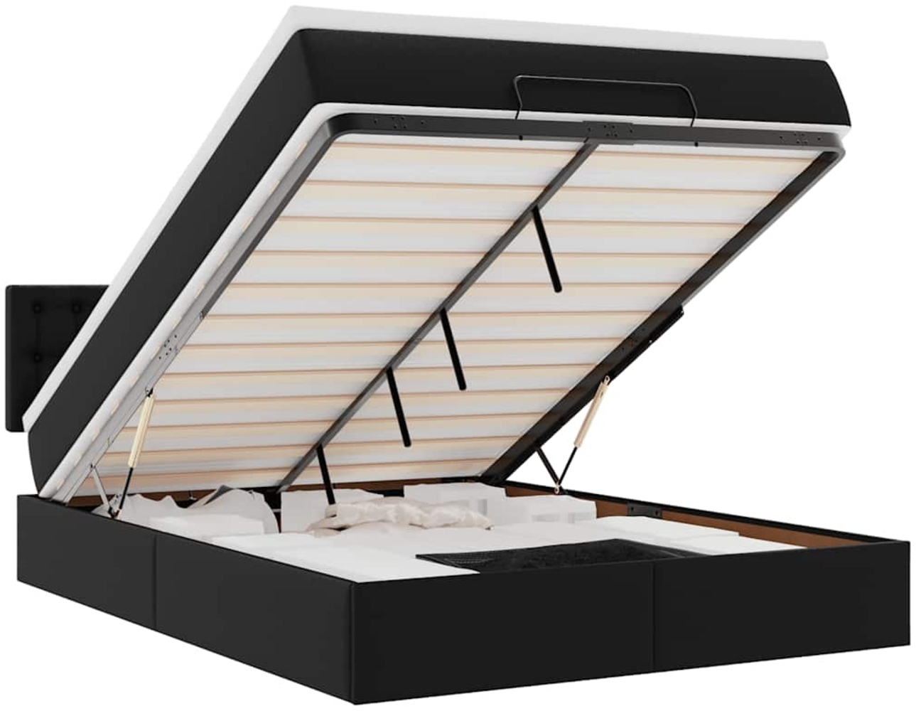 vidaXL Ottoman-Bett mit Matratzen & LEDs Schwarz 140x190 cm Kunstleder 3312152 Bild 1