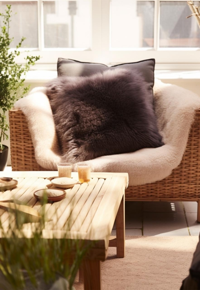 Lammfellkissen Merino Braun mit Inlett Bild 1