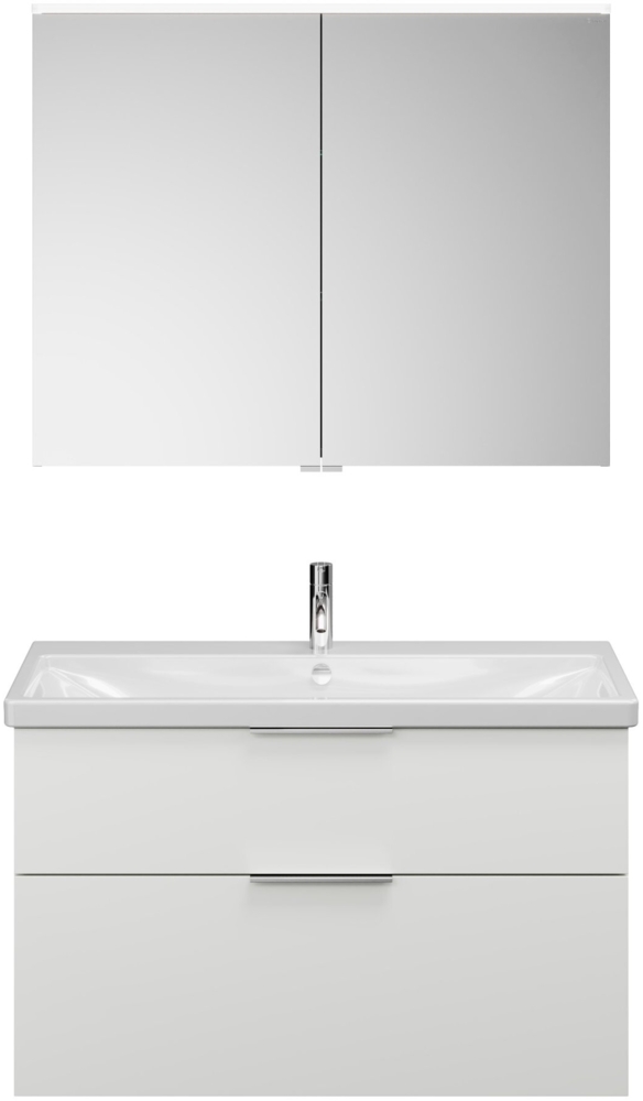 Burgbad EQIO Waschtisch Set mit Spiegelschrank 103 cm breit, Weiß Hochglanz, Waschbecken Keramik Weiß Bild 1