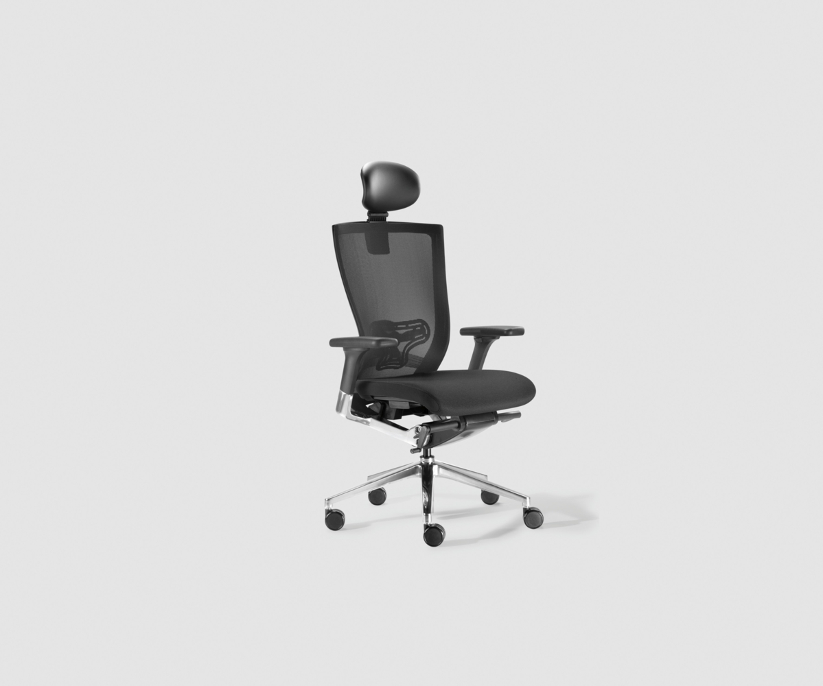 Bürodrehstuhl Xchair, netzbespannte Rückenlehne, gepolsterter Sitz, Kopfstütze, Aluminiumfußkreuz Bild 1