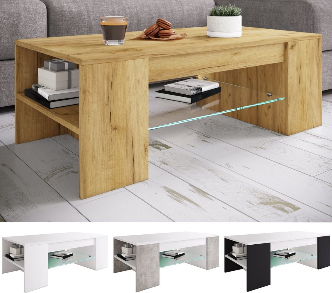 VCM Couchtisch Holz Sofatisch Couchtisch Schublade Glas Tunas Bild 1