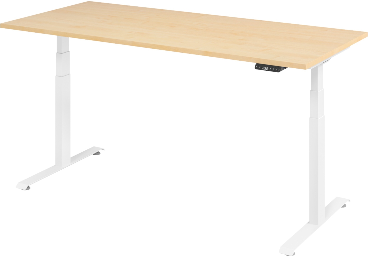 bümö höhenverstellbarer Schreibtisch 180x80 cm in Ahorn, Gestell weiß - Höhenverstellbar Elektrisch Stehpult mit 3-fach Speicher, Computertisch, Ergonomischer Steh-Sitz Tisch, Bürotisch, LXK65-19-3-W Bild 1