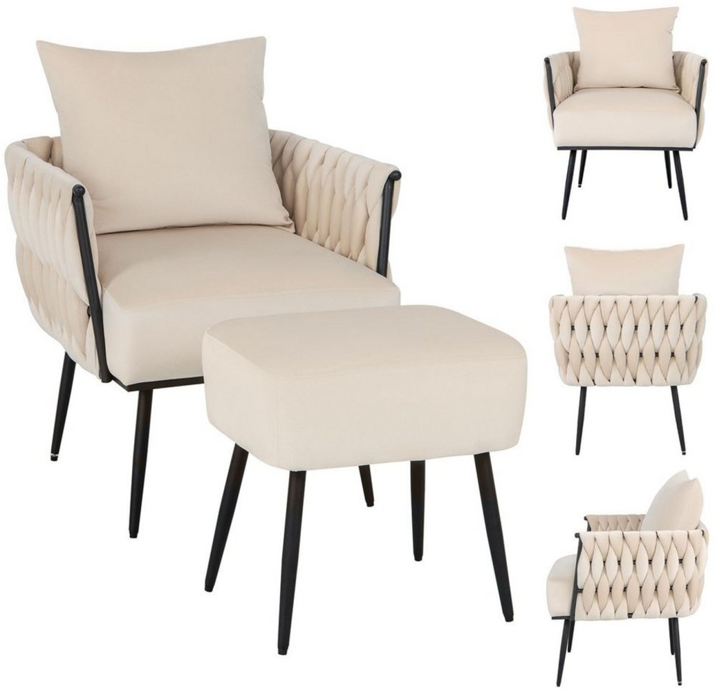 COSTWAY Ohrensessel, mit Hocker, Lehnen, Kissen & Metallbeinen, gepolstert Bild 1