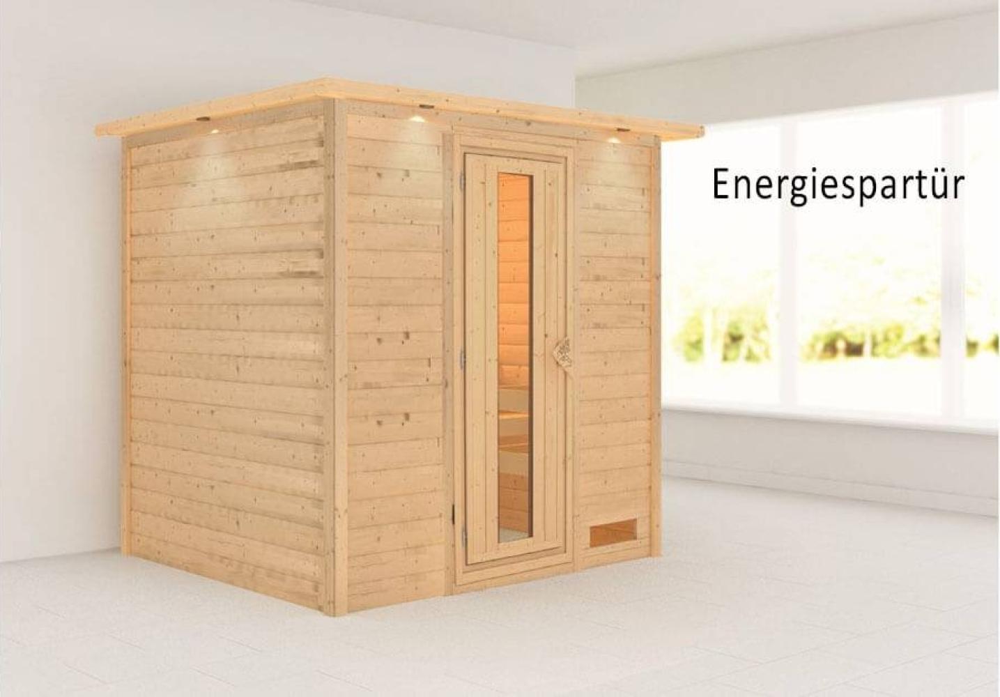 Karibu Sauna Anja mit Dachkranz ohne Ofen Energiespartür Bild 1