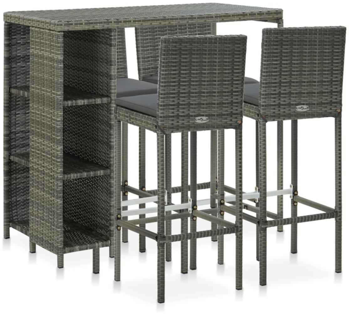 vidaXL 5-tlg. Gartenbar-Set mit Kissen Poly Rattan Grau 3064919 Bild 1