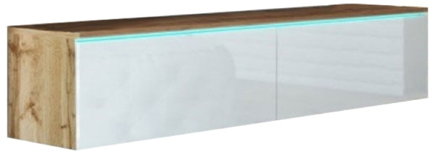 Lowboard Bruno TV-Unterschrank 180x33x30cm Wotan Eiche weiß Hochglanz grifflos Bild 1
