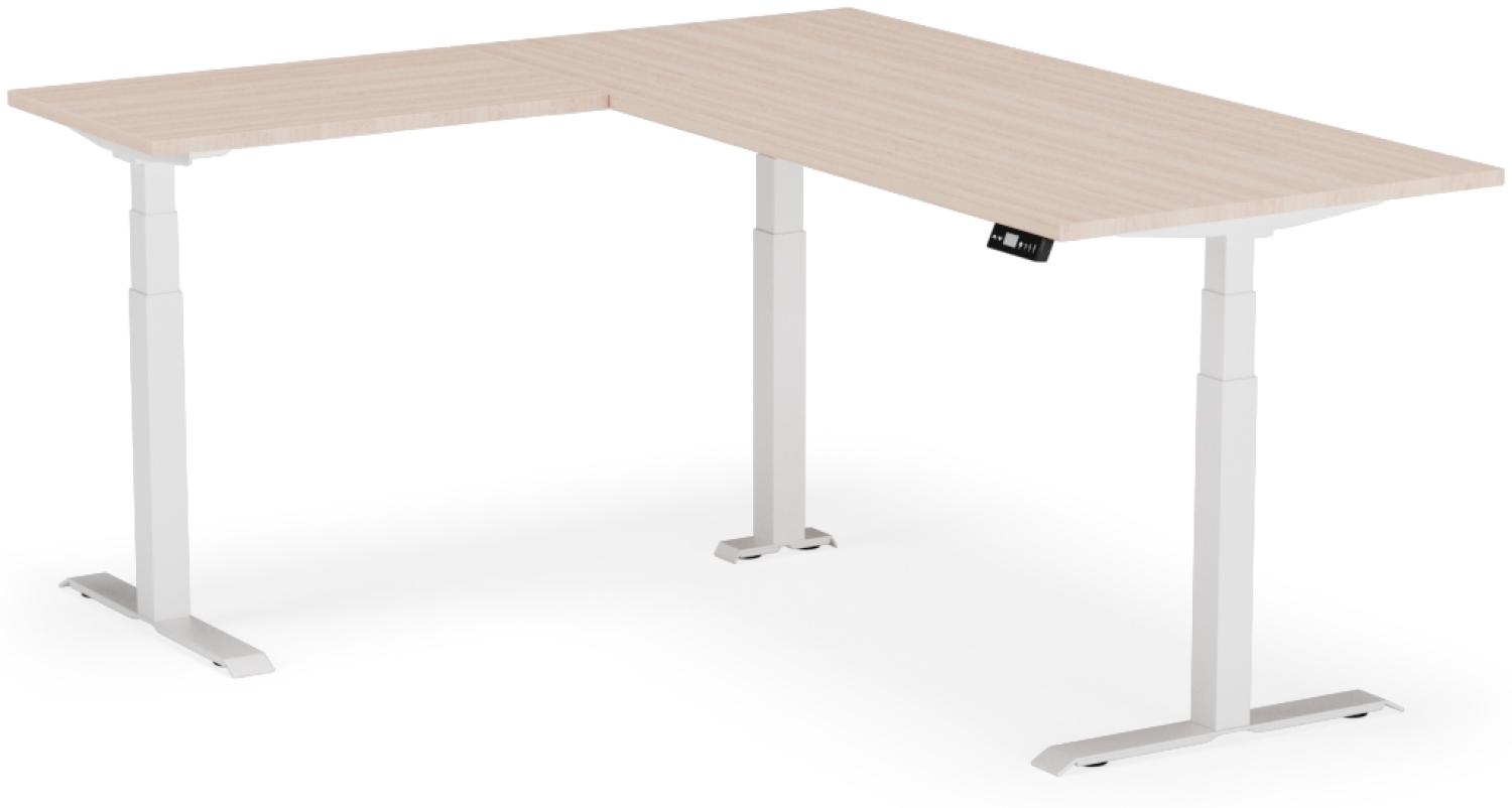 elektrisch höhenverstellbarer Schreibtisch L-SHAPE 200 x 170 x 60 - 90 cm - Gestell Weiss, Platte Eiche Bild 1