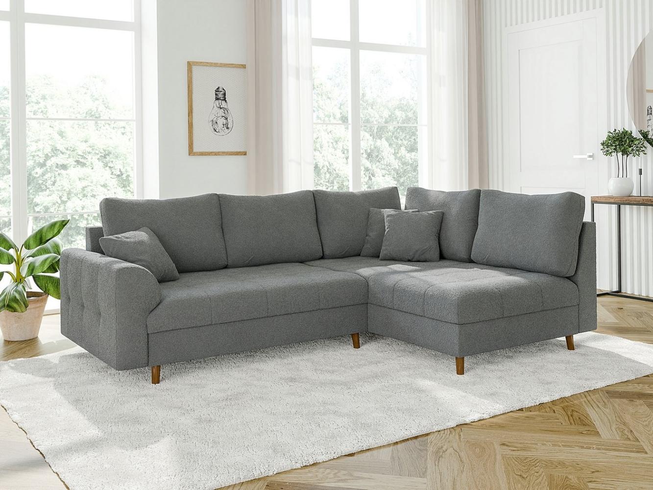 S-Style Möbel Ecksofa Leif mit Braun Holzfüßen im skandinavischen Stil aus Boucle-Stoff, Ottomane links oder rechts bestellbar, mit Wellenfederung Bild 1