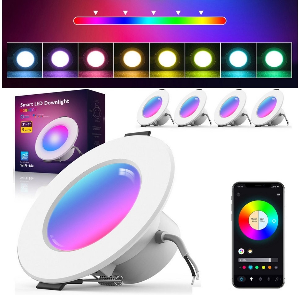 MUPOO LED Einbaustrahler Smart LED Spot Flach 5W,Bluetooth Alexa- & Google,Deckenspots, Gruppensteuerung, 16 Millionen Farben, Dimmbar Musiksynchronisation Bild 1