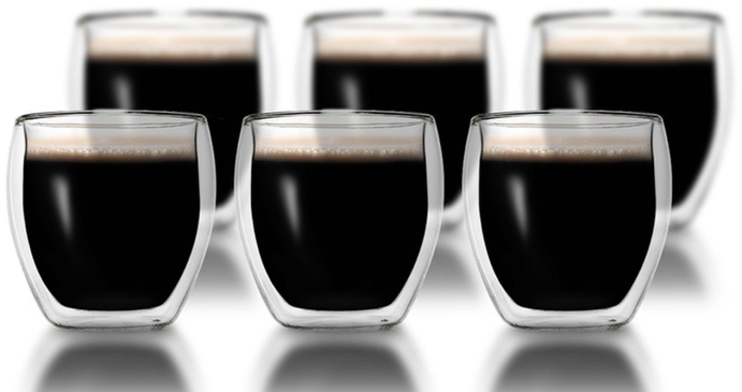 Klasique Doppelwandige Gläser 100 ml, 6er Set, Espresso Glas Set, Espressogläser Schwebeeffekt Bild 1