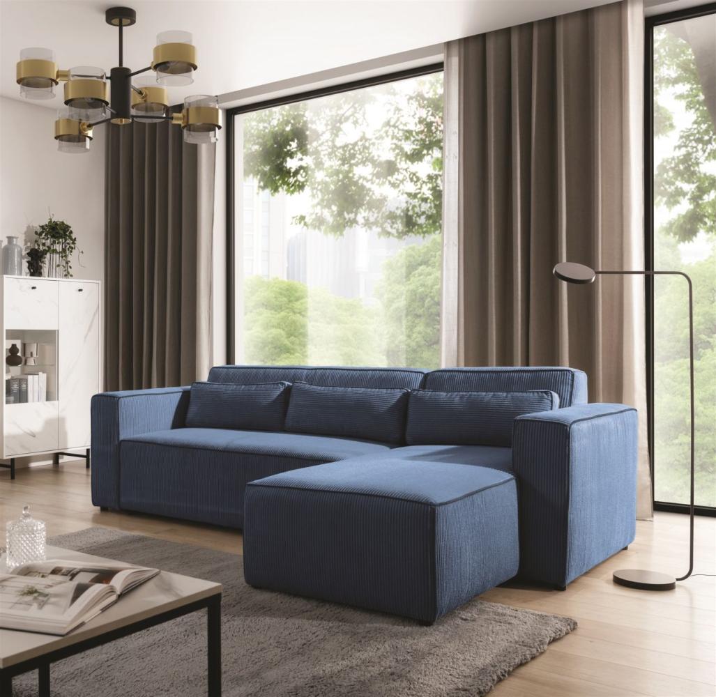 Ecksofa Schlafsofa WALDO Stoff Poso Blau Ottomane Rechts Bild 1