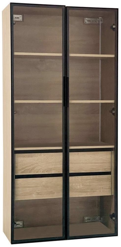 IDEASY Glasvitrine Vitrine,Hochschrank,Badezimmerschrank,Aufbewahrungsschrank (mittel, mit Lichtleiste, mit 2 großen Schubladen und 2 Türen) Glastür,155*74*36cm,Staubgeschütztes,LED-Beleuchtung,MDF Bild 1