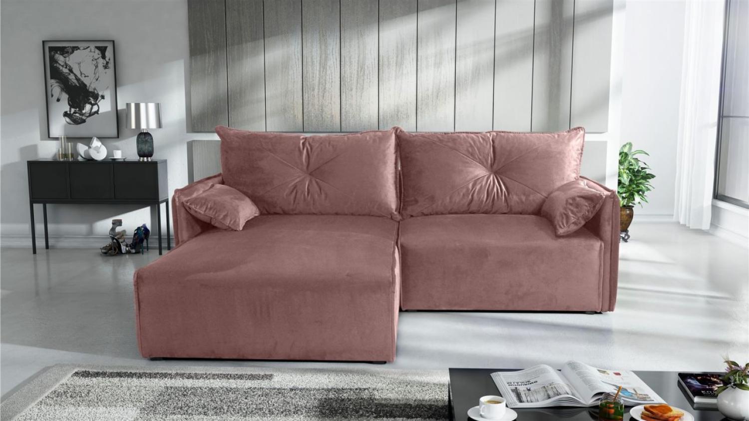 Ecksofa mit Schlaffunktion HUNTER XS in Stoff Royal Altrosa Ottomane Links Bild 1